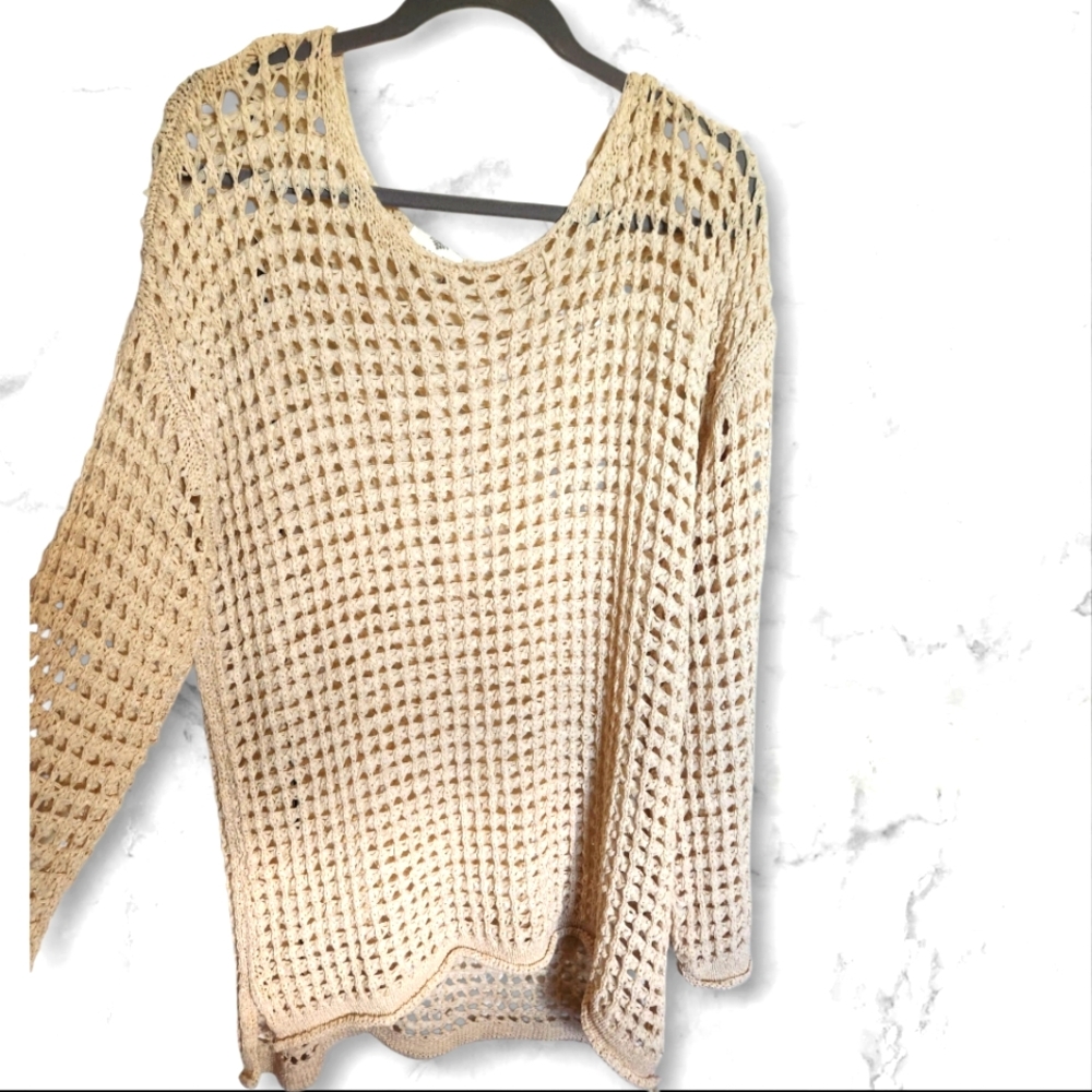 Perch by Blu Pepper Crochet Women's Boutique Cream Sweater- 1X